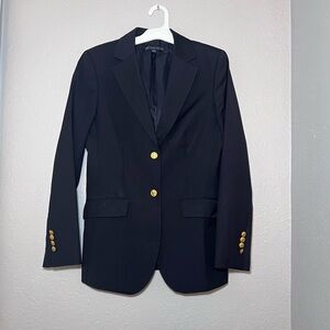 Brooks Brothers 346 Black Wool Two-Button Blazer Gold Button Women Size 6